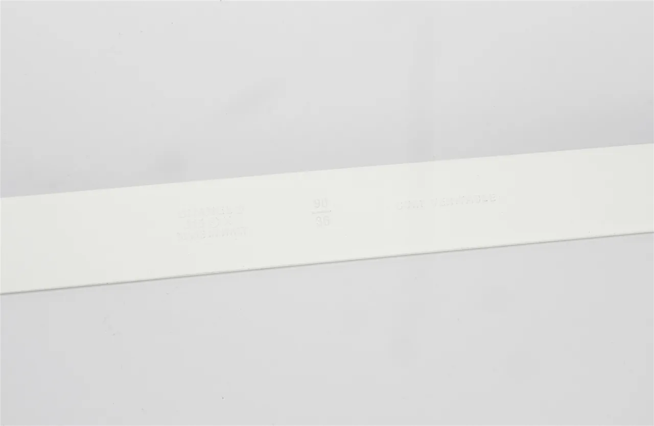 White Gold Smooth Strap Crystal-Embellished Buckle Leather Belt 7