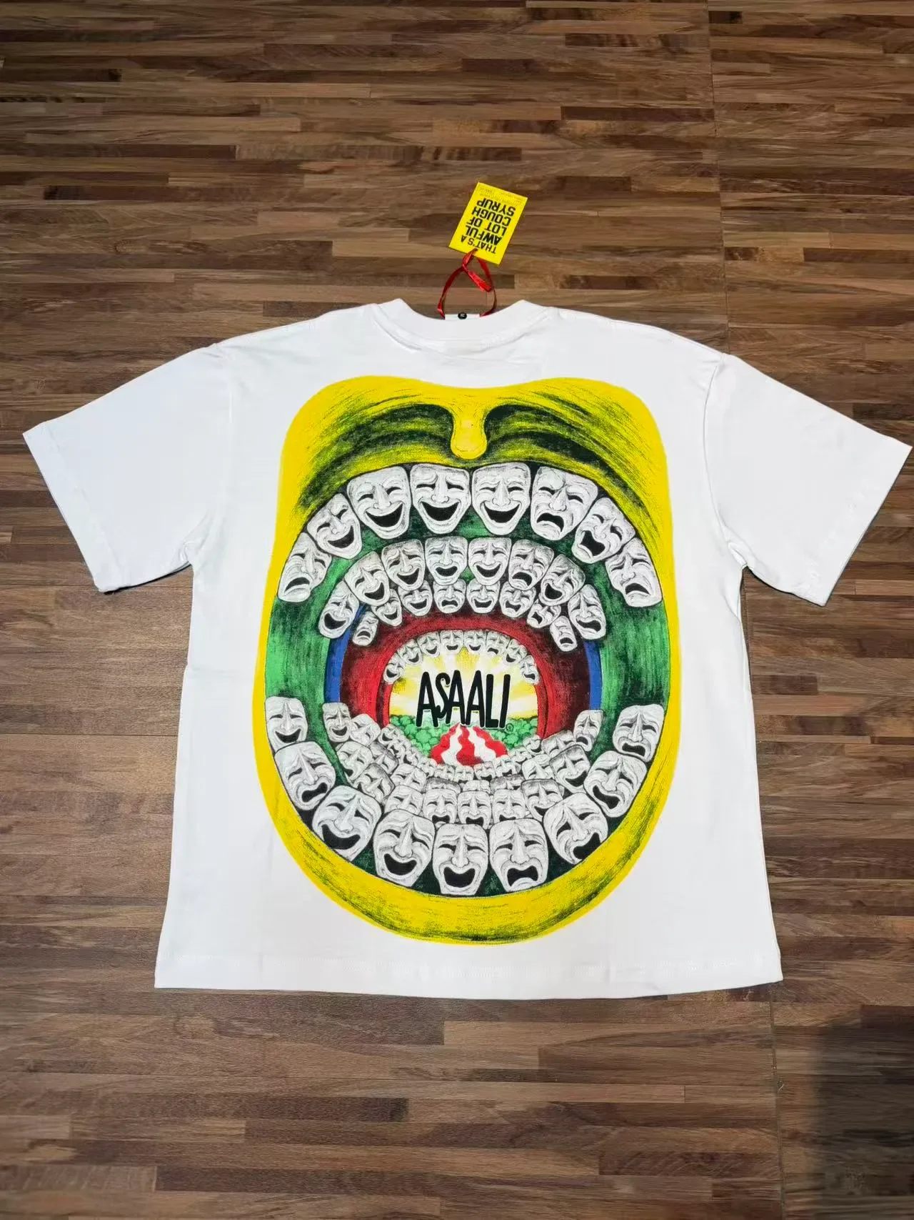 White Graphic Print Oversized Mouth Motif T-Shirt 3