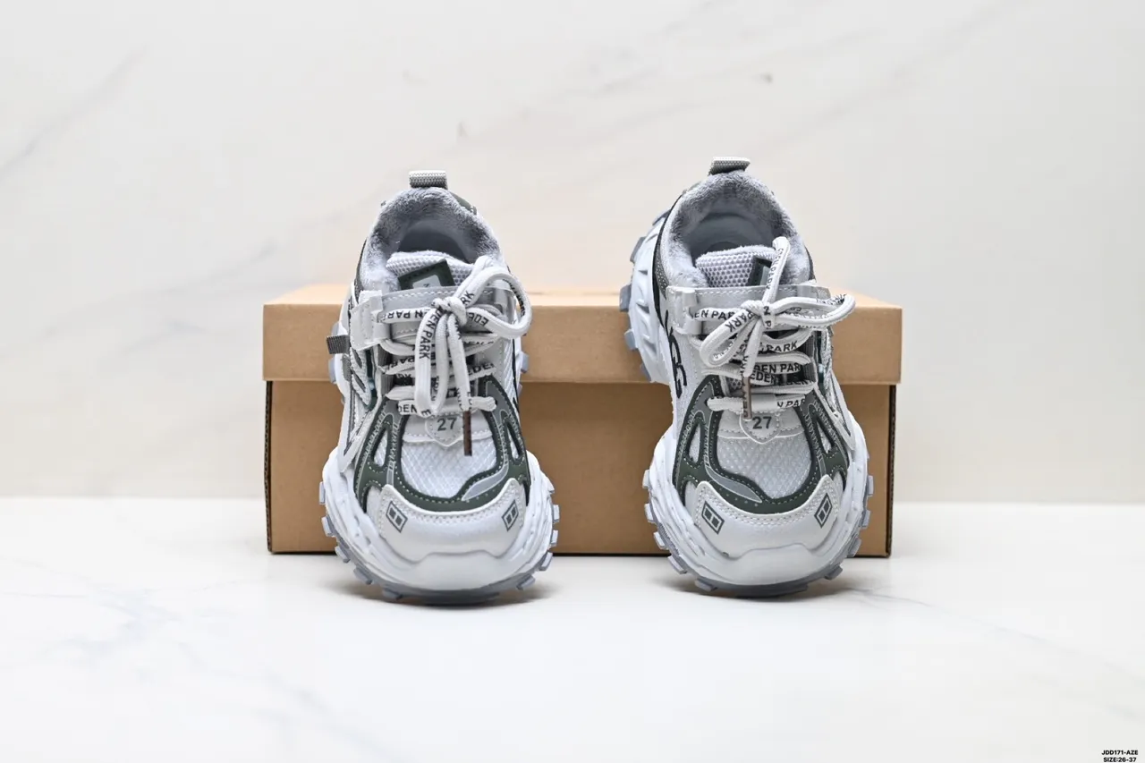 White Green Oversized Sole Mesh And Synthetic Overlay Construction Chunky Sneakers 24