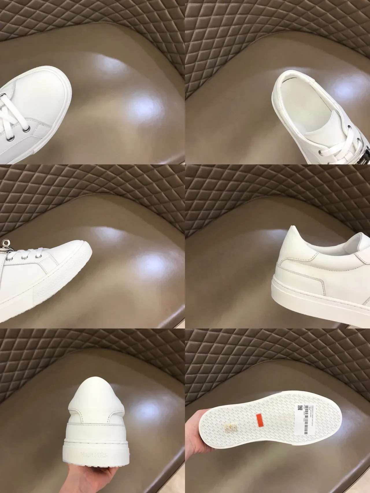 White Low-Top Smooth Leather Upper Sneakers 2