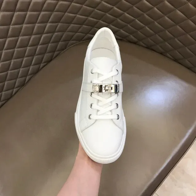 White Low-Top Smooth Leather Upper Sneakers 5