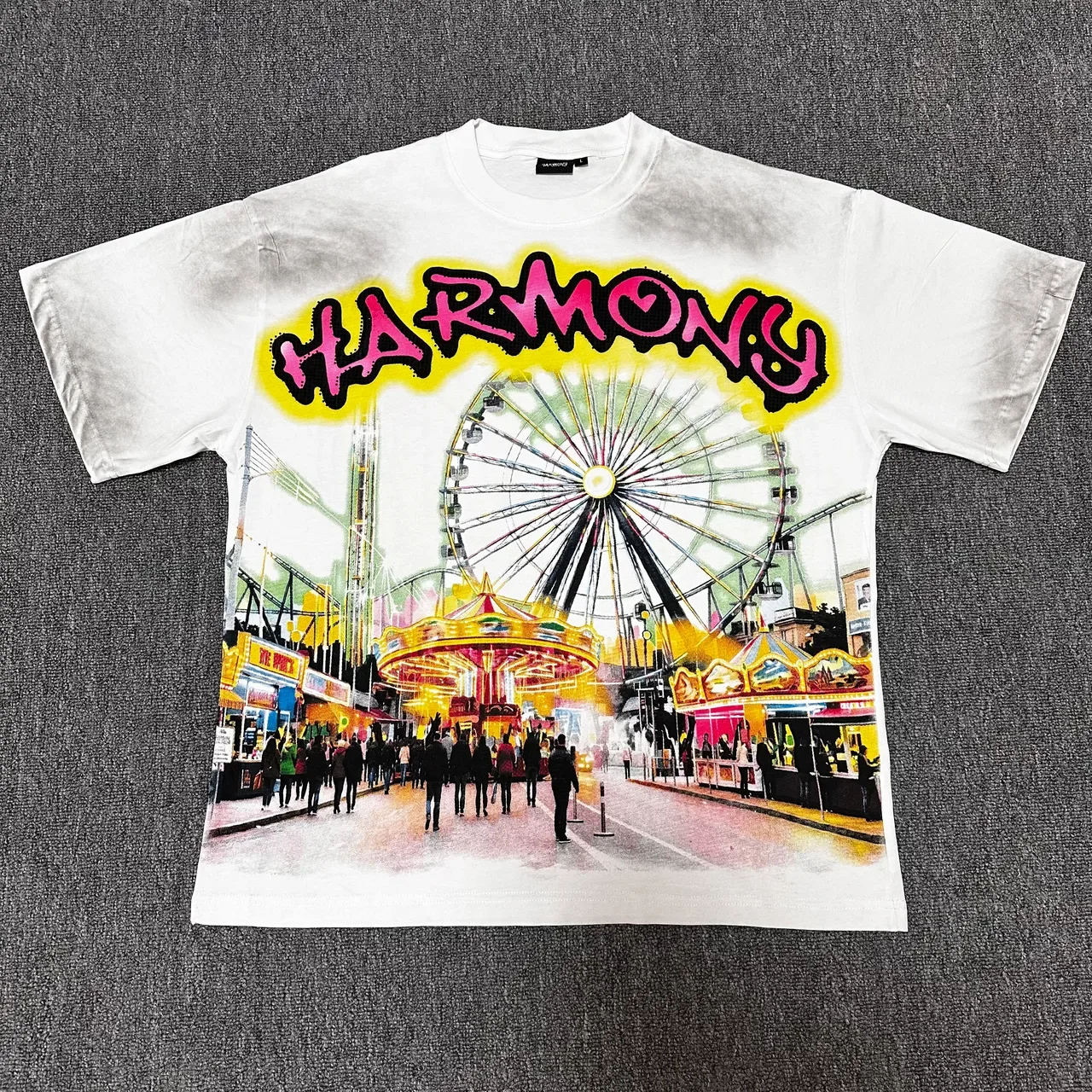 White Multicolor Carnival Ferris Wheel Graphic Print T-Shirt 1