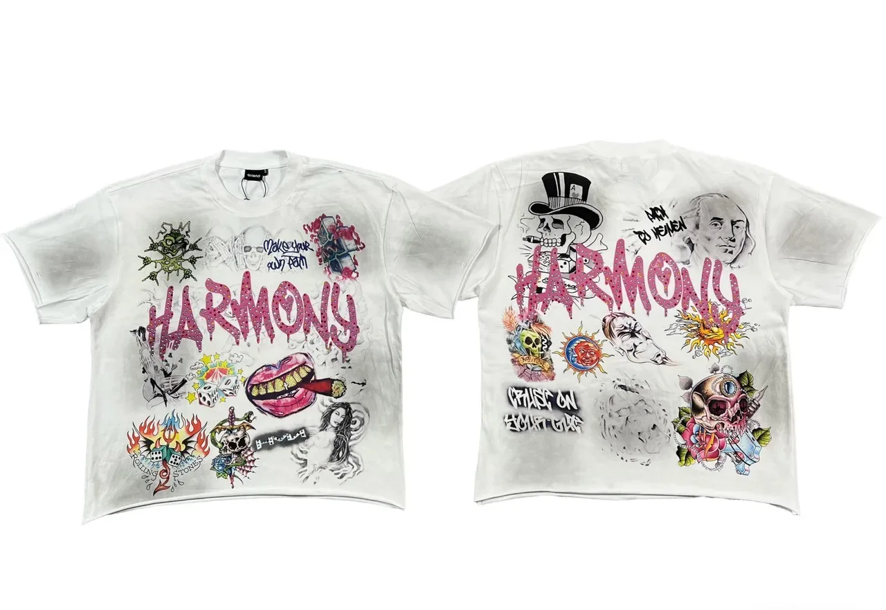 White Multicolor Graphic-Print Oversized Fit T-Shirt 1