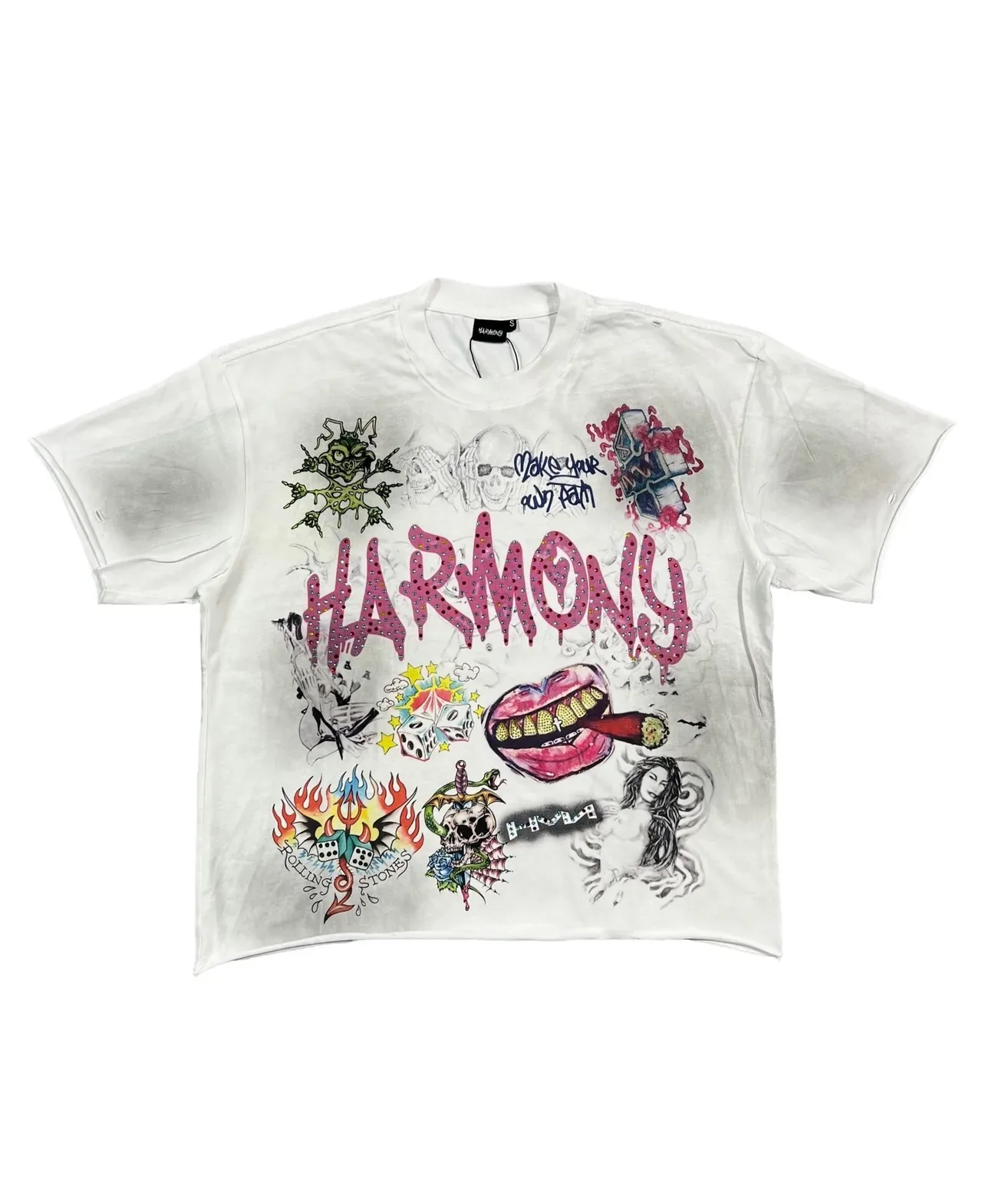White Multicolor Graphic-Print Oversized Fit T-Shirt 7