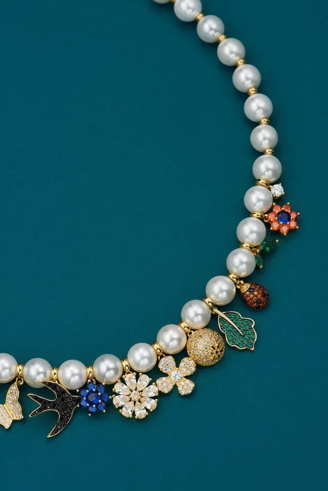 White Multicolor Pearl Strand Charm Pendant Necklace 4