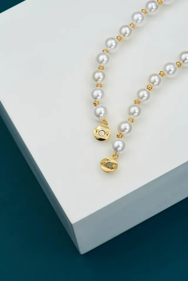 White Multicolor Pearl Strand Charm Pendant Necklace 6