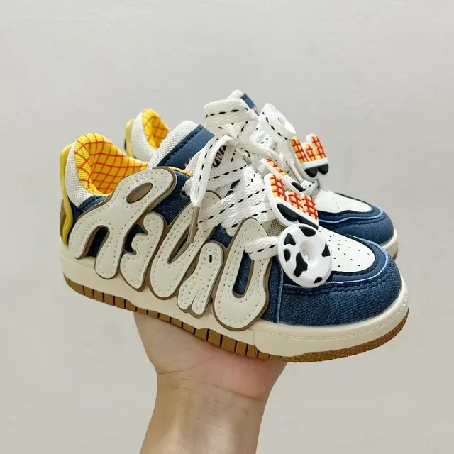 White Navy Low-Top Decorative Script Overlay Sneakers 10
