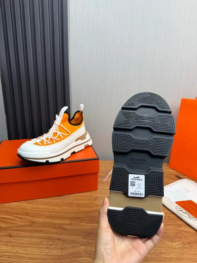 White Orange Chunky Platform Sole Sock-Fit Collar Sneakers 2