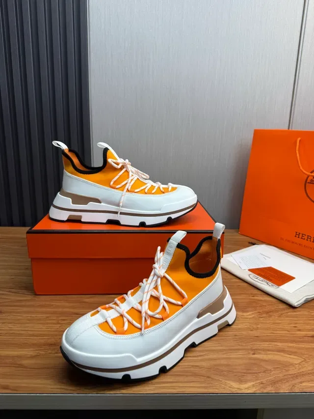 White Orange Chunky Platform Sole Sock-Fit Collar Sneakers 4