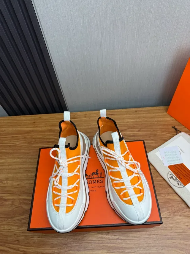 White Orange Chunky Platform Sole Sock-Fit Collar Sneakers 5