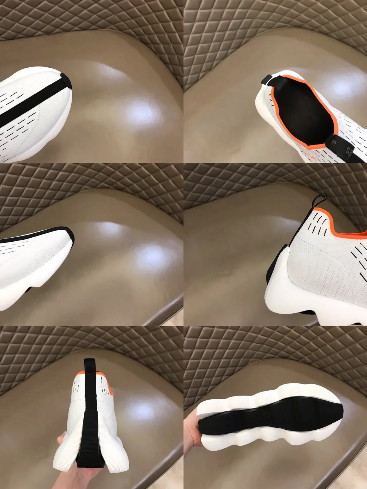 White Orange Knit Slip-On Sculpted Wavy Midsole Lifestyle Sneakers 2