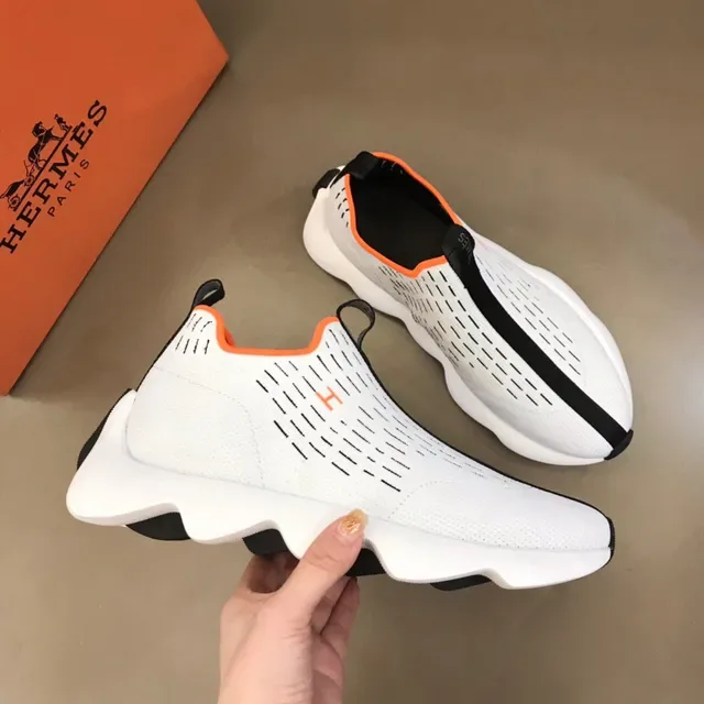 White Orange Knit Slip-On Sculpted Wavy Midsole Lifestyle Sneakers 6