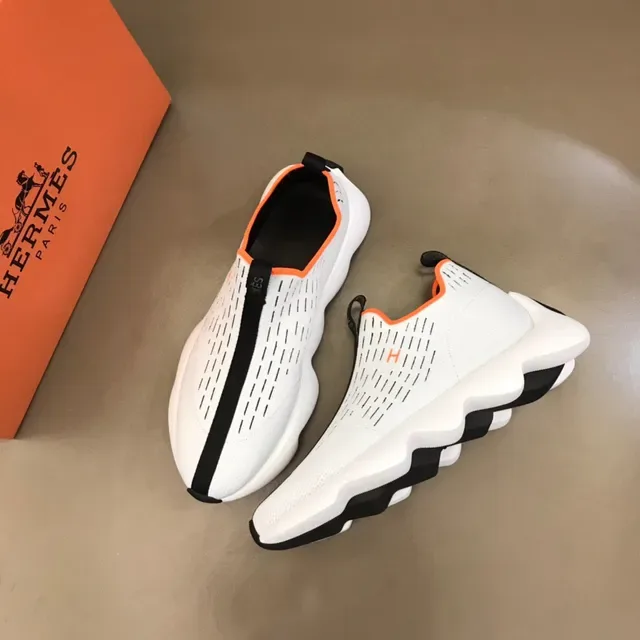 White Orange Knit Slip-On Sculpted Wavy Midsole Lifestyle Sneakers 8