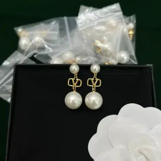 White Pearl and Gold-Tone Logo Drop Earrings