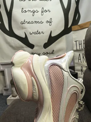 White Pink Oversized Sole Mesh And Synthetic Overlay Chunky Sneakers 3