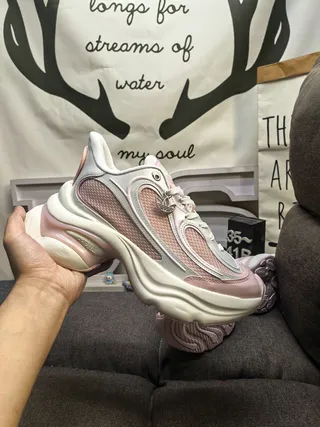 White Pink Oversized Sole Mesh And Synthetic Overlay Chunky Sneakers 5