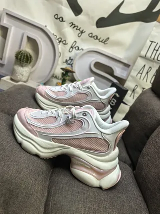 White Pink Oversized Sole Mesh And Synthetic Overlay Chunky Sneakers 7