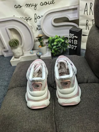 White Pink Oversized Sole Mesh And Synthetic Overlay Chunky Sneakers 8