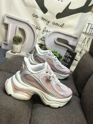 White Pink Oversized Sole Mesh And Synthetic Overlay Chunky Sneakers 9