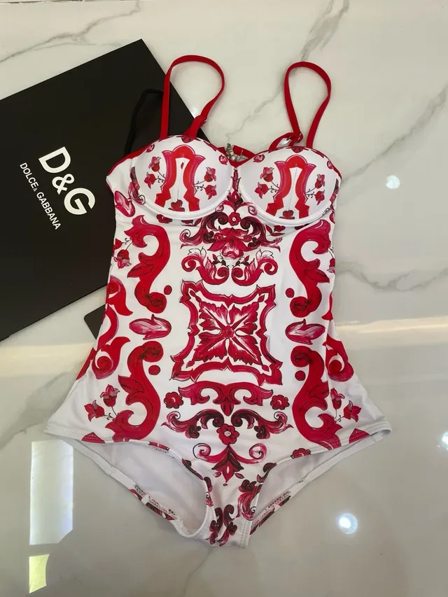 White Red Baroque-Print Underwire Bust Swimwear 2