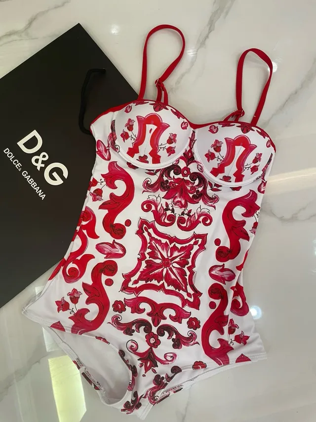 White Red Baroque-Print Underwire Bust Swimwear 3