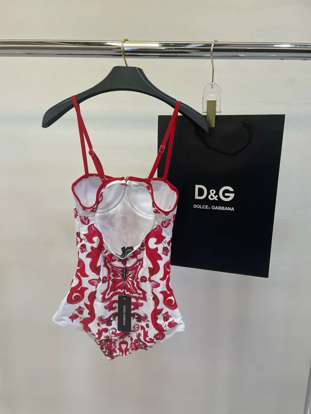 White Red Baroque-Print Underwire Bust Swimwear 4
