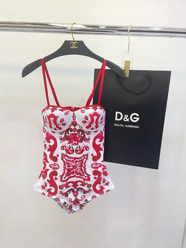 White Red Baroque-Print Underwire Bust Swimwear 8