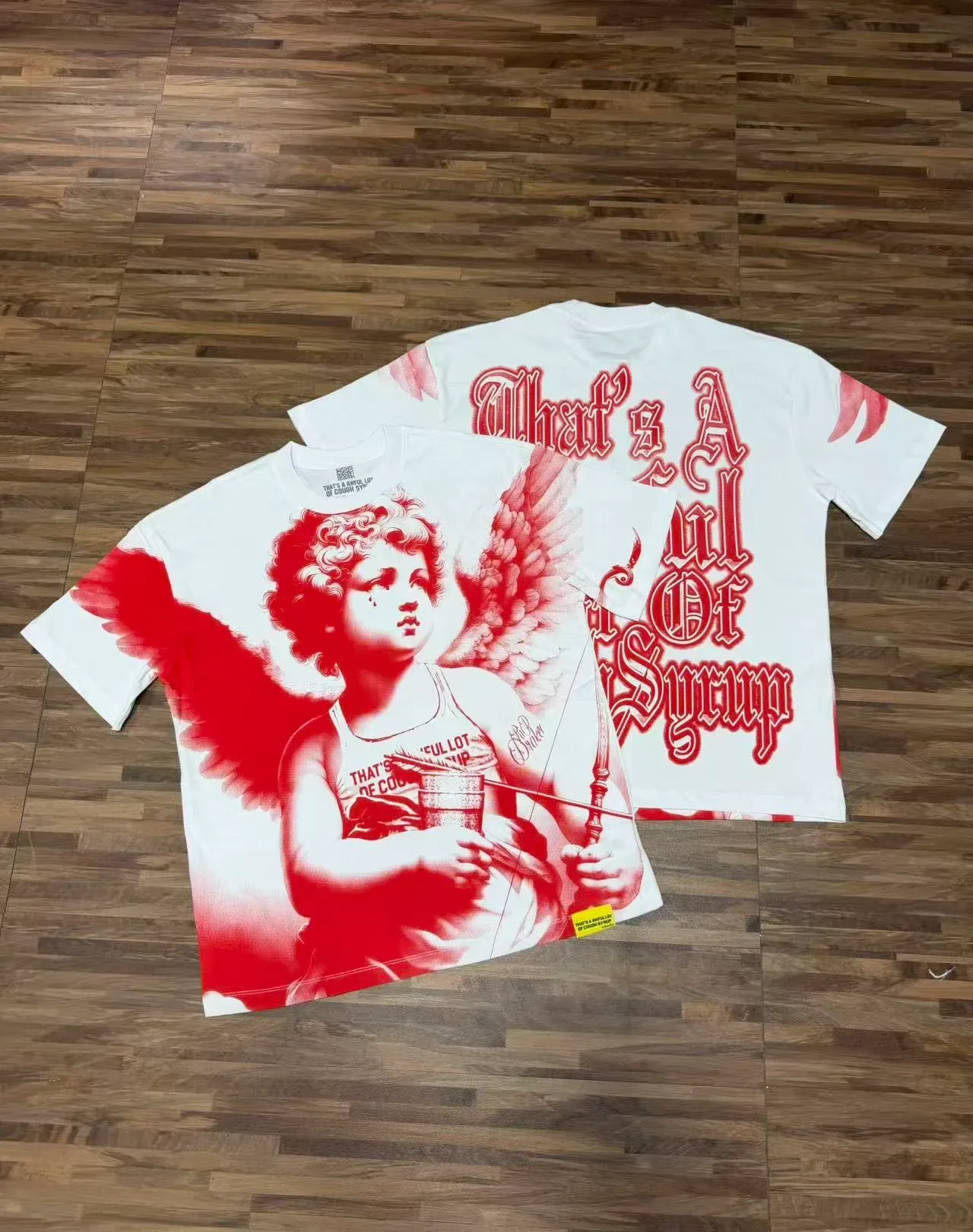 White Red Graphic Print Crewneck Double-Sided T-Shirt 6