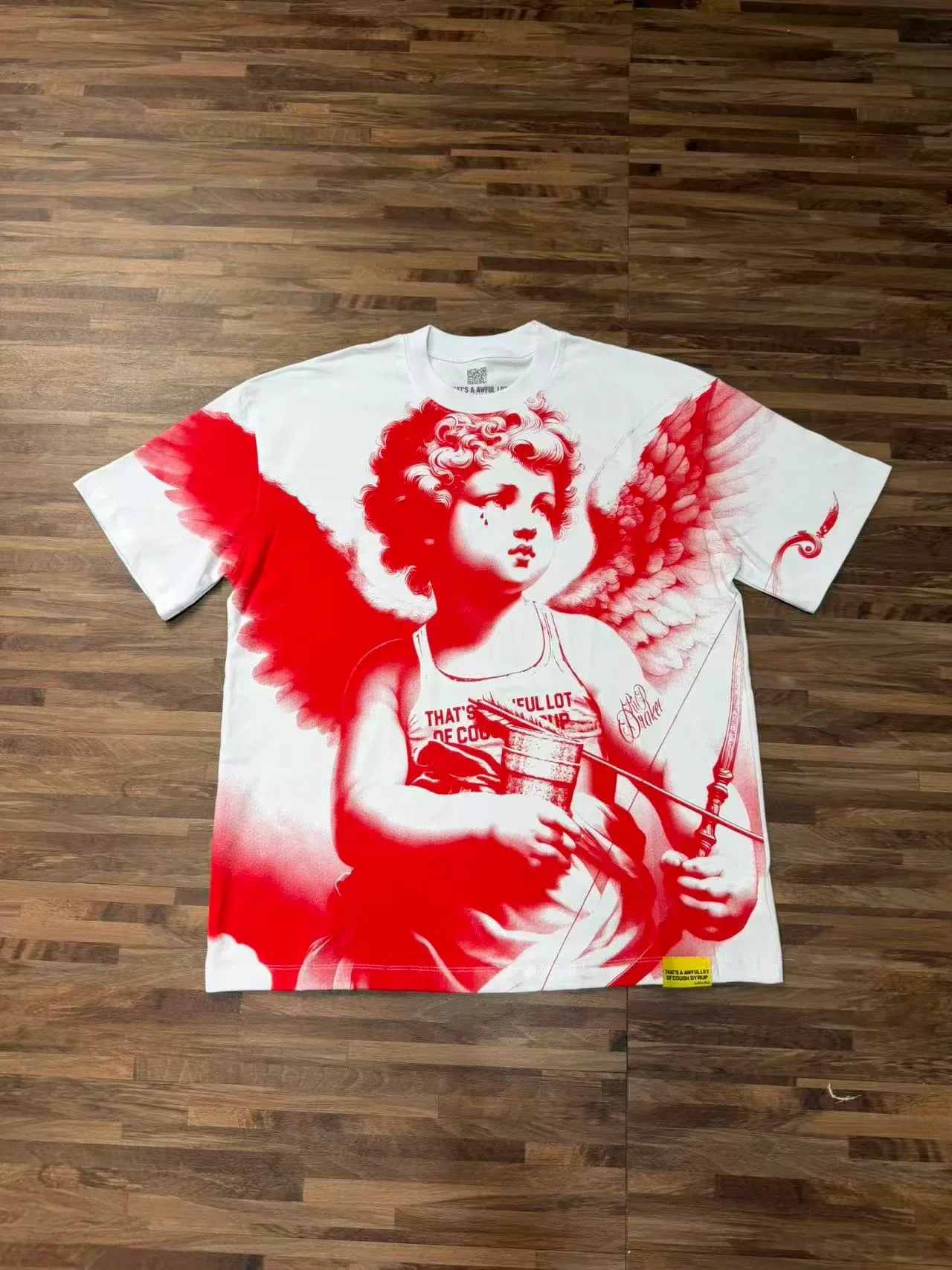 White Red Graphic Print Crewneck Double-Sided T-Shirt 7