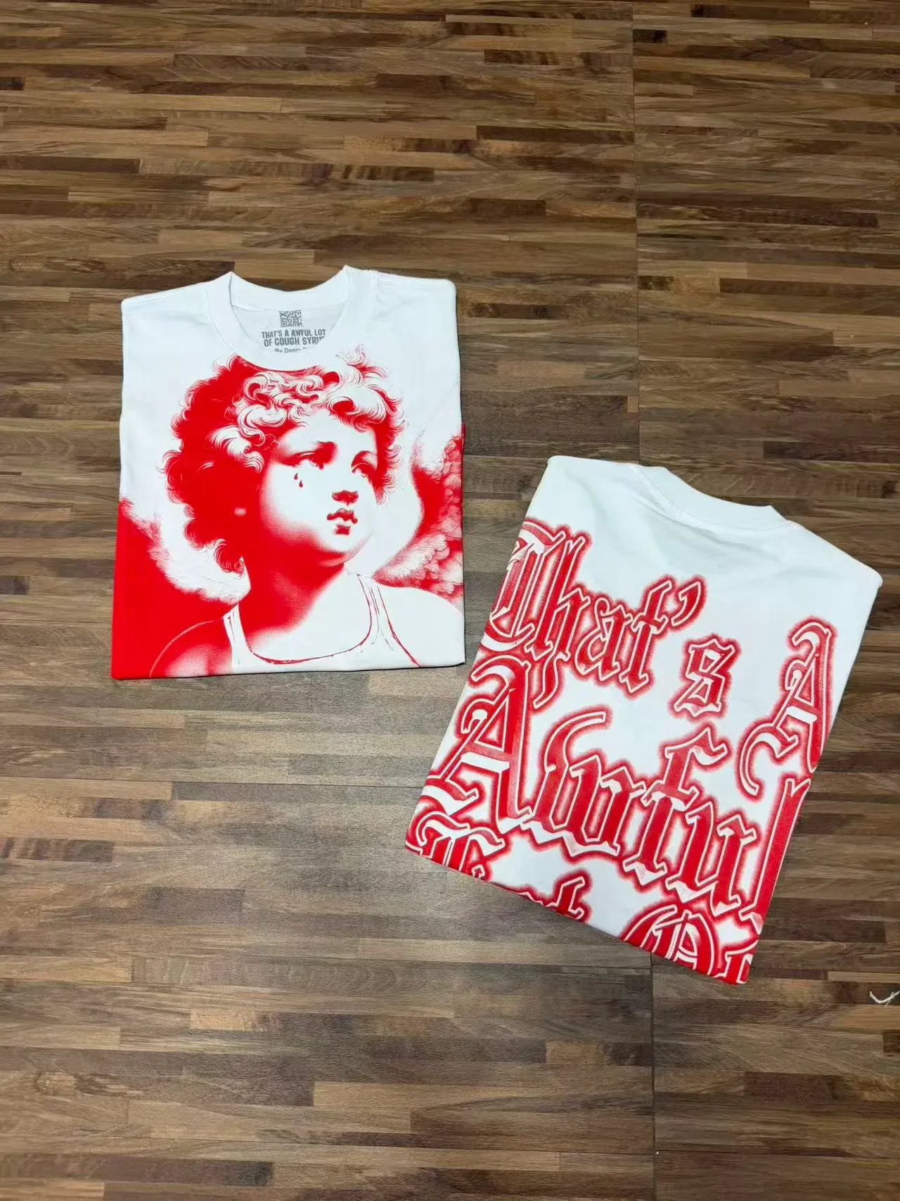 White Red Graphic Print Crewneck Double-Sided T-Shirt 9