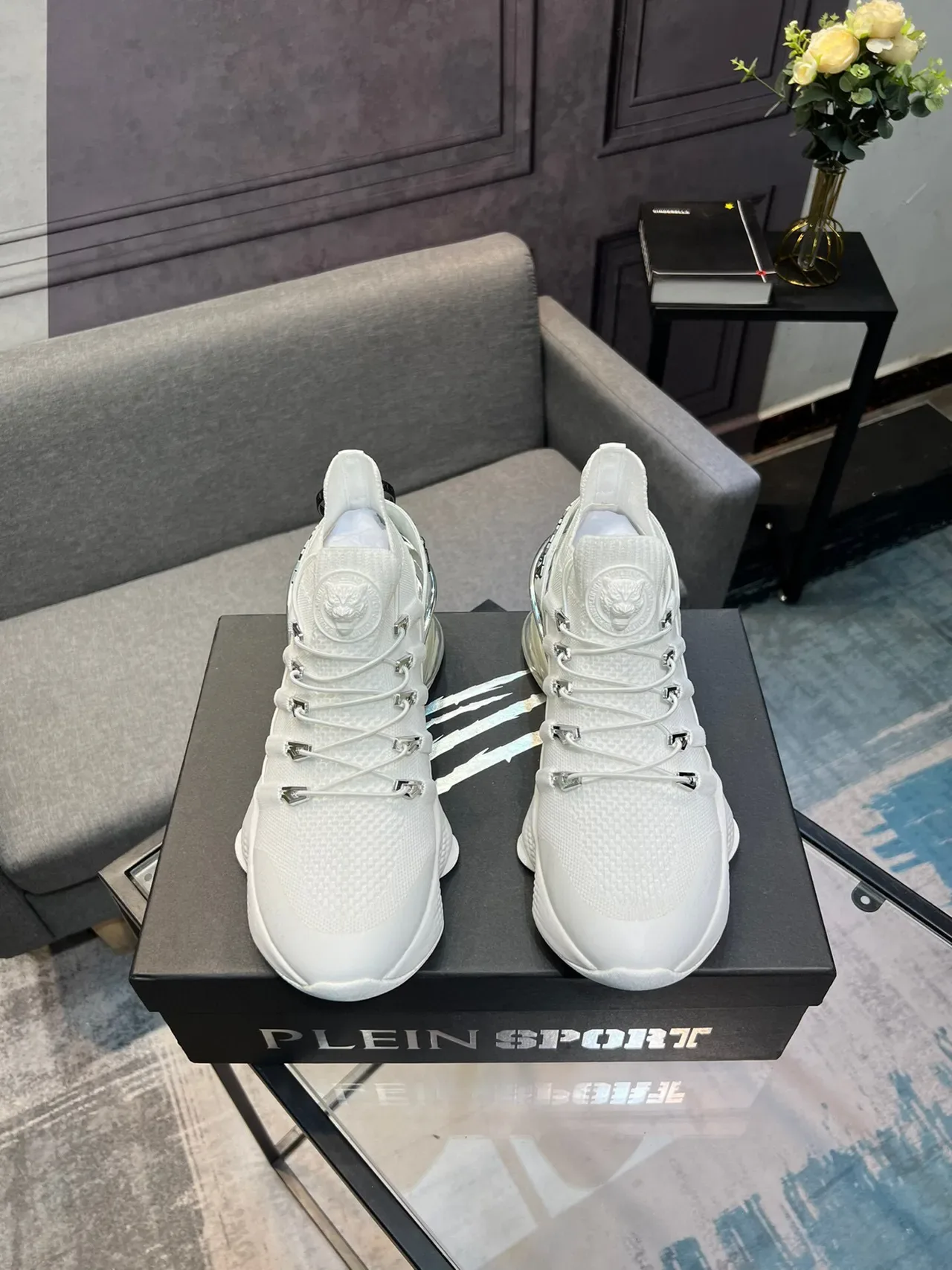 White Silver Knit Upper Transparent Air Unit Sneakers 2