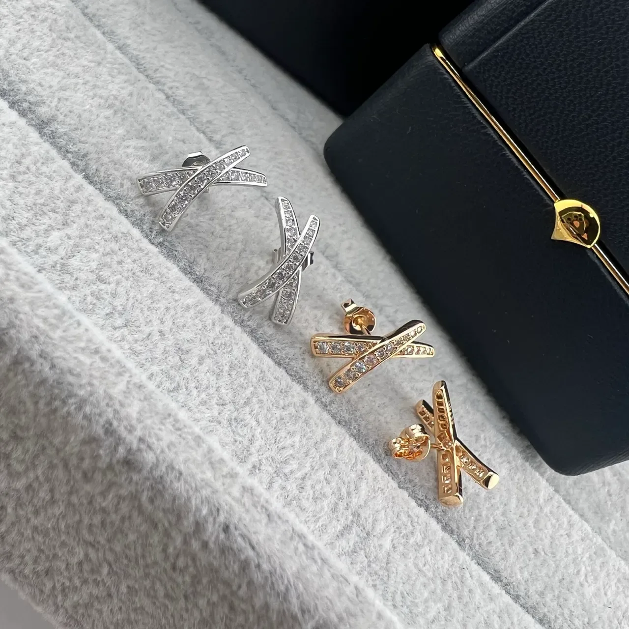 X-Shaped Pavé-Set Geometric Stud Earrings 4