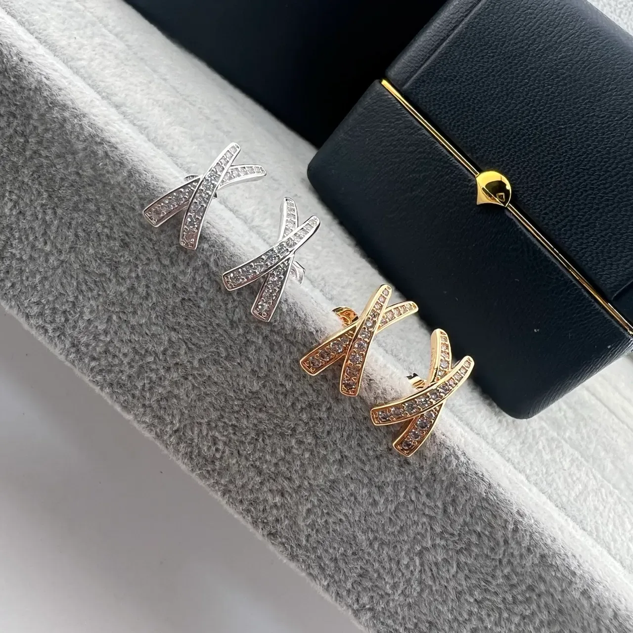 X-Shaped Pavé-Set Geometric Stud Earrings 6