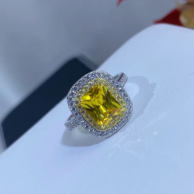 Yellow Cushion-Cut Halo Jewelry Set Ring Earrings Necklace 2