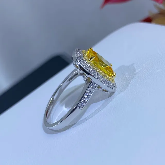 Yellow Cushion-Cut Halo Jewelry Set Ring Earrings Necklace 5