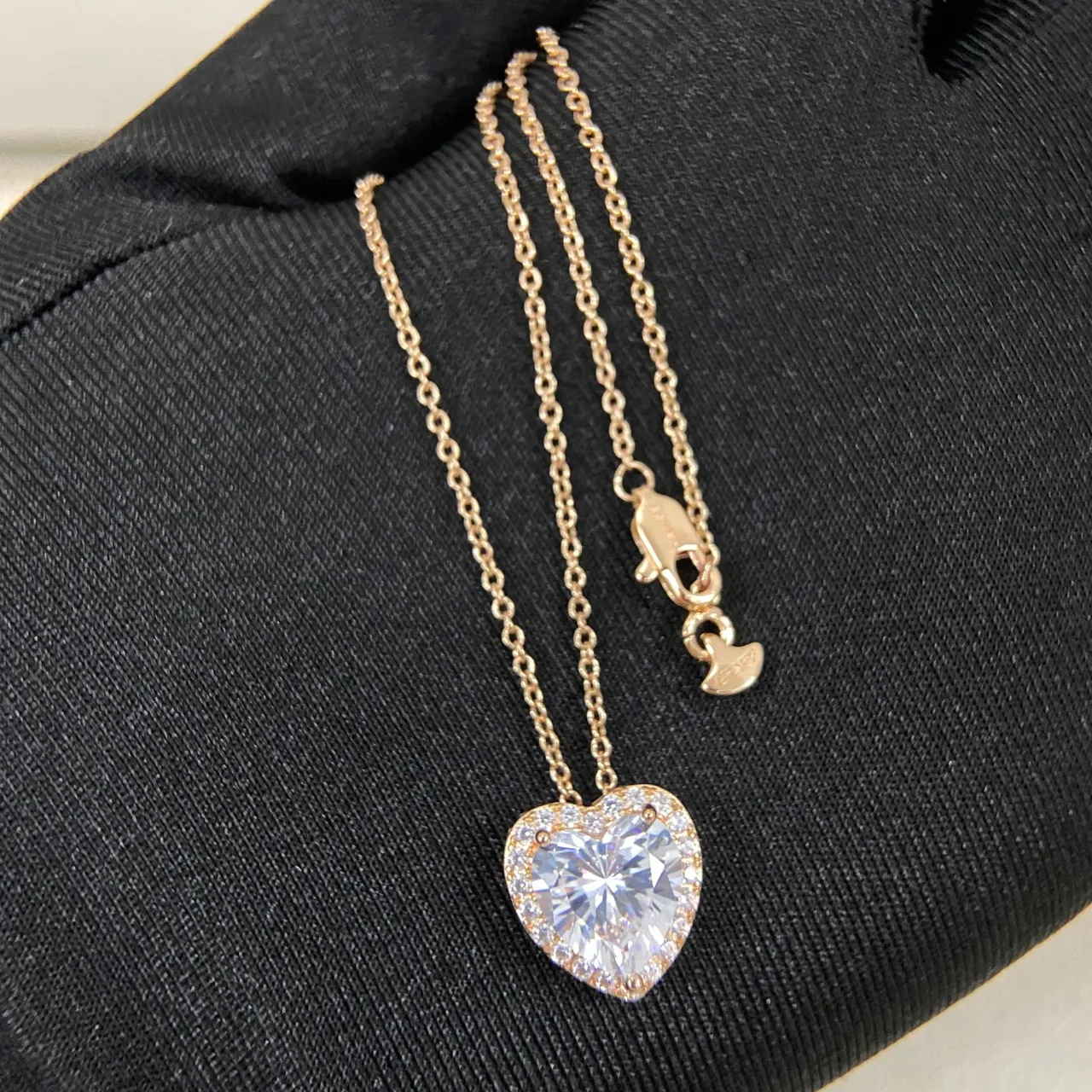 Yellow Gold Heart-Shaped Pendant Halo-Set Cubic Zirconia Necklace 3