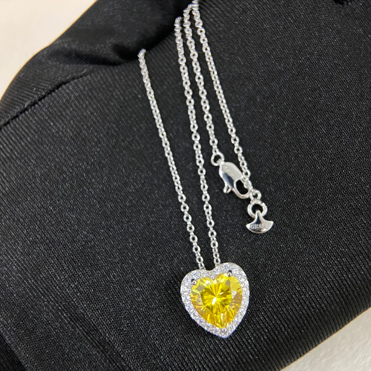 Yellow Gold Heart-Shaped Pendant Halo-Set Cubic Zirconia Necklace 5
