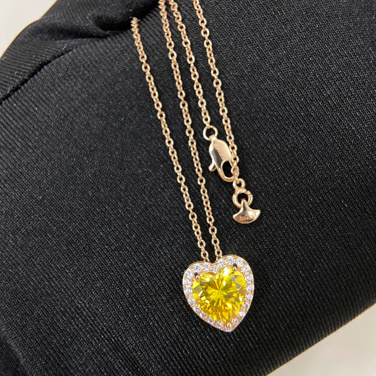 Yellow Gold Heart-Shaped Pendant Halo-Set Cubic Zirconia Necklace 6