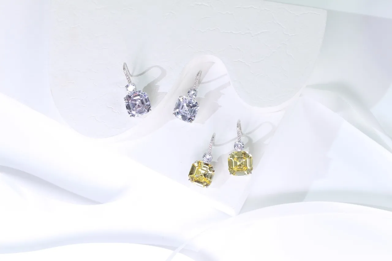 Yellow Silver Cushion-Cut Drop Silhouette Earrings 5