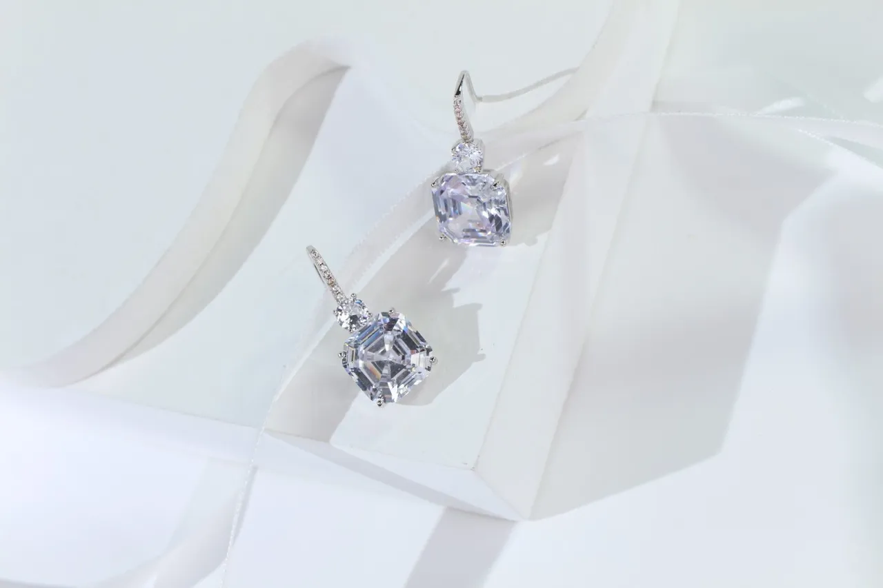 Yellow Silver Cushion-Cut Drop Silhouette Earrings 7