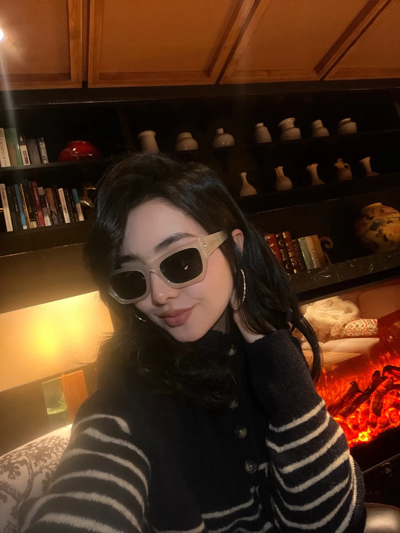 Gentle Monster Beige Black Translucent Acetate Frame Rectangular Oversized Silhouette Sunglasses 9