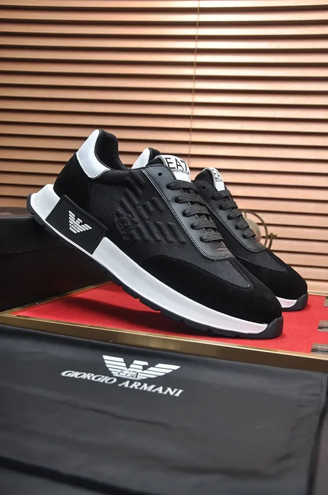 Giorgio Armani Black White Mesh And Synthetic Upper Contrast Heel Midsole Lifestyle Sneakers 3