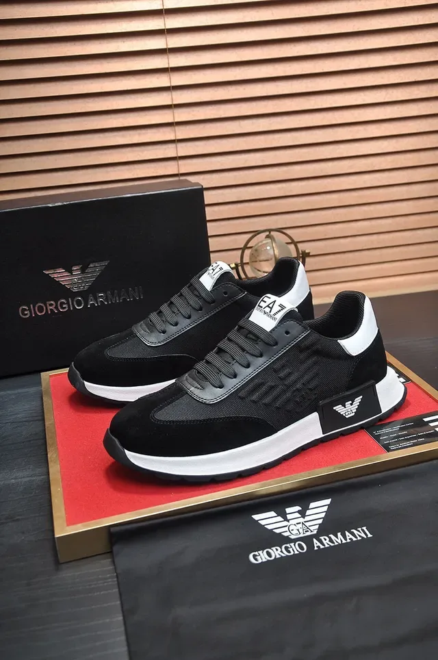 Giorgio Armani Black White Mesh And Synthetic Upper Contrast Heel Midsole Lifestyle Sneakers 4