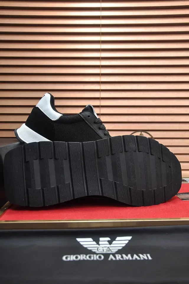 Giorgio Armani Black White Mesh And Synthetic Upper Contrast Heel Midsole Lifestyle Sneakers 7