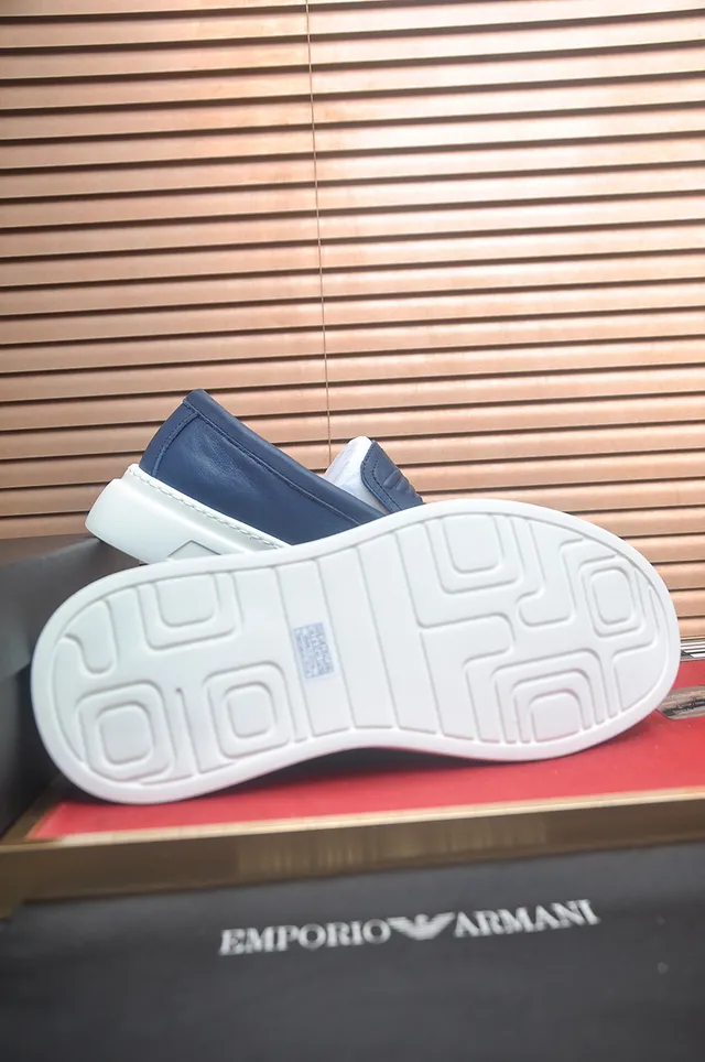 Giorgio Armani Blue White Leather Slip-On Embossed Eagle Detail Loafer 3