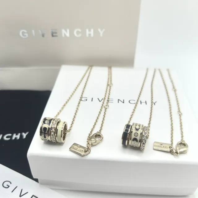 Givenchy Pandora Silver Transparent Cylindrical Multi-Ring Pendant Pavé Crystal Band Necklace 3