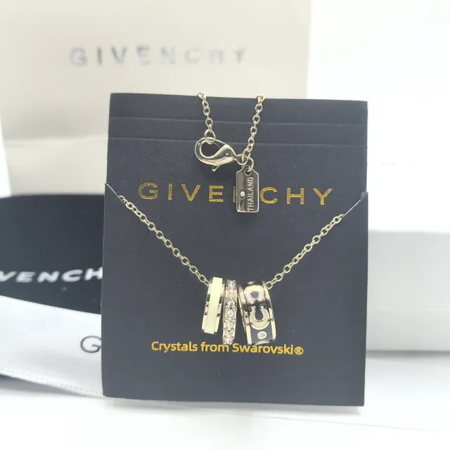 Givenchy Pandora Silver Transparent Cylindrical Multi-Ring Pendant Pavé Crystal Band Necklace 5