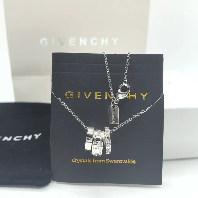 Givenchy Pandora Silver Transparent Cylindrical Multi-Ring Pendant Pavé Crystal Band Necklace 6