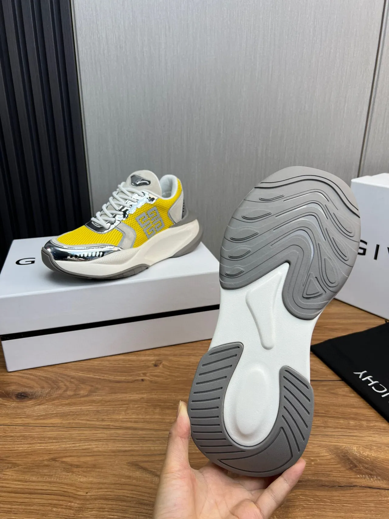 Givenchy Spectre Yellow Mesh Metallic Logo Chunky Sneakers 2