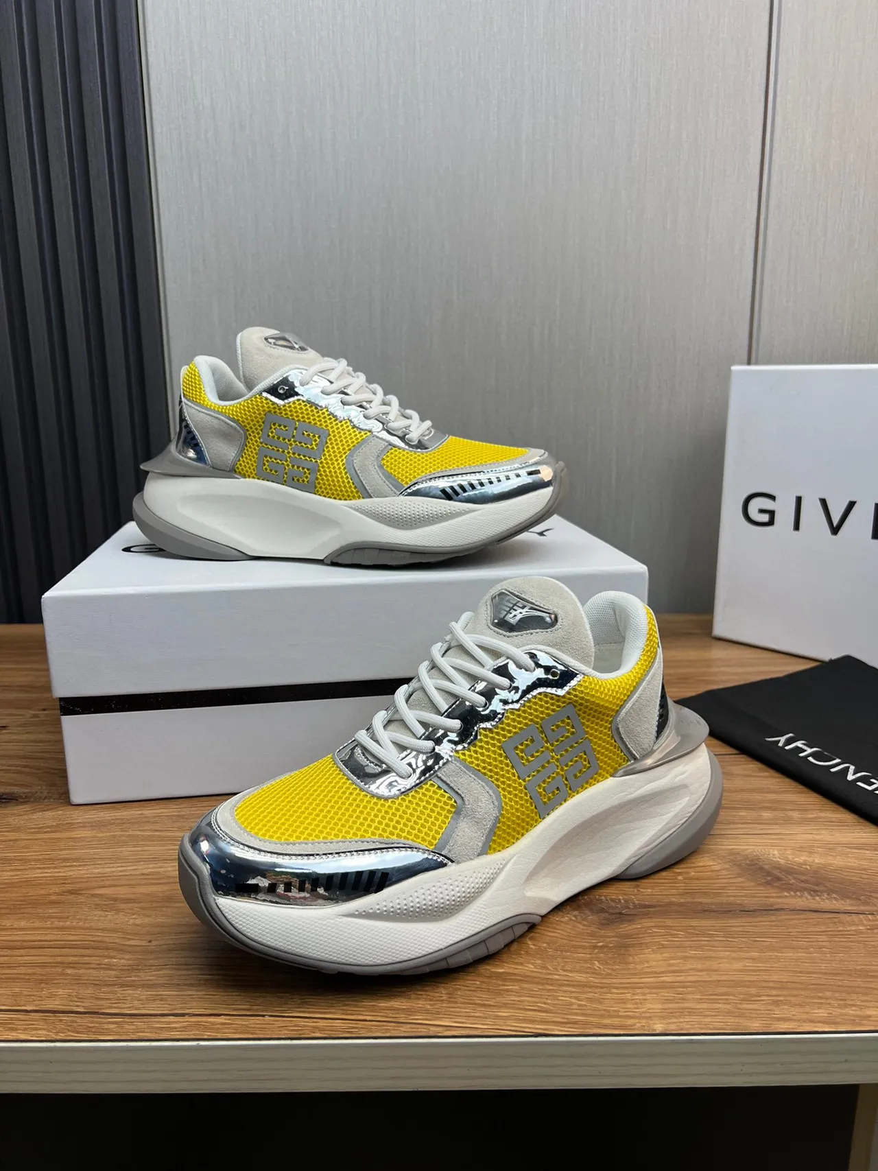 Givenchy Spectre Yellow Mesh Metallic Logo Chunky Sneakers 3
